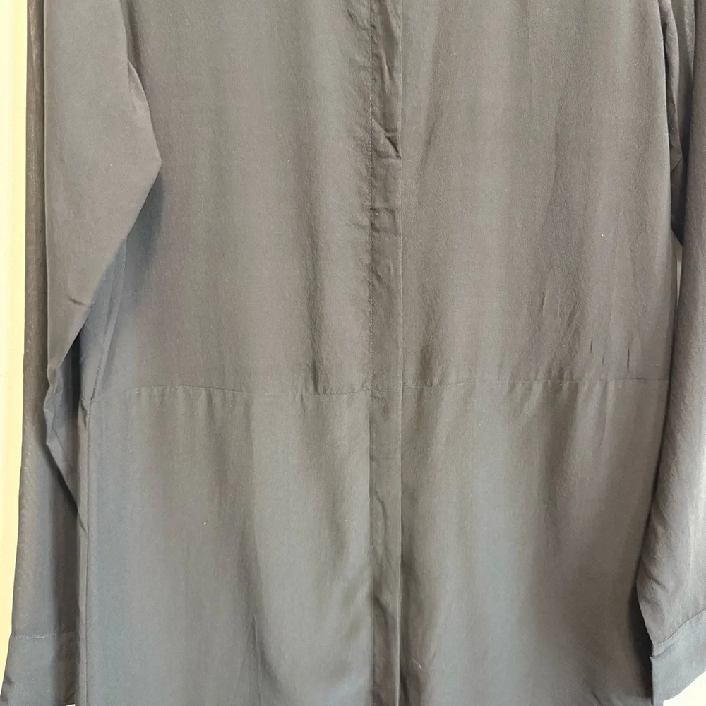 T by ALEXANDER WANG Black Silk Long Line Button Up Shirt Dress Small - Picture 3 of 9